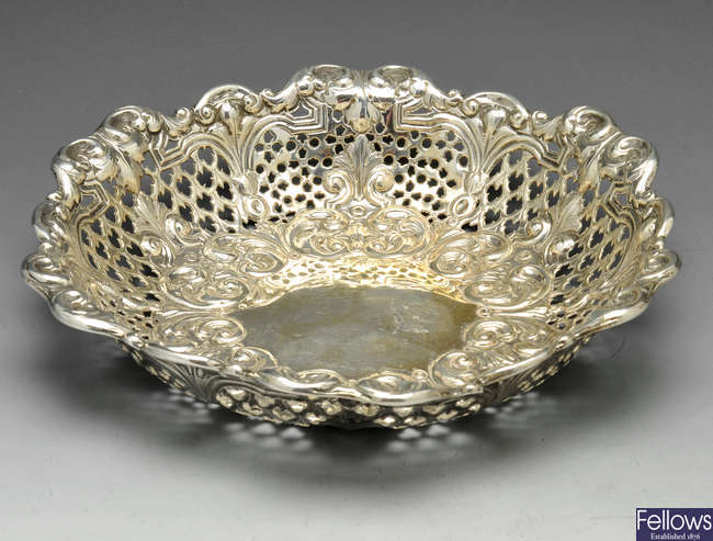 A late Victorian pierced silver dish.