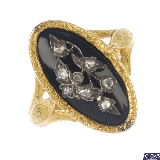 A mid 19th century gold diamond memorial ring