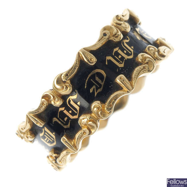 An early Victorian 18ct gold enamel memorial ring
