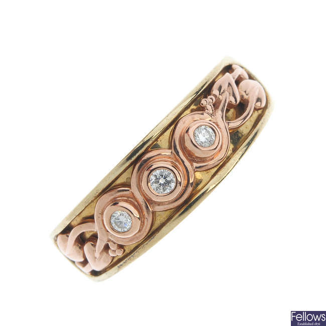 CLOGAU - a 9ct gold 'Tree of life' diamond band ring.