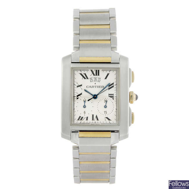 CARTIER - a stainless steel Tank Francaise chronograph bracelet watch.