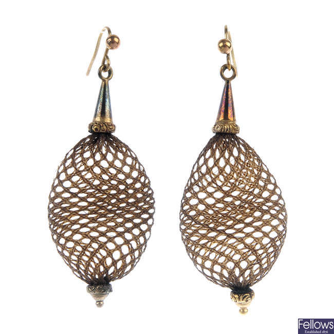 A pair of late 19th century ear pendants. 