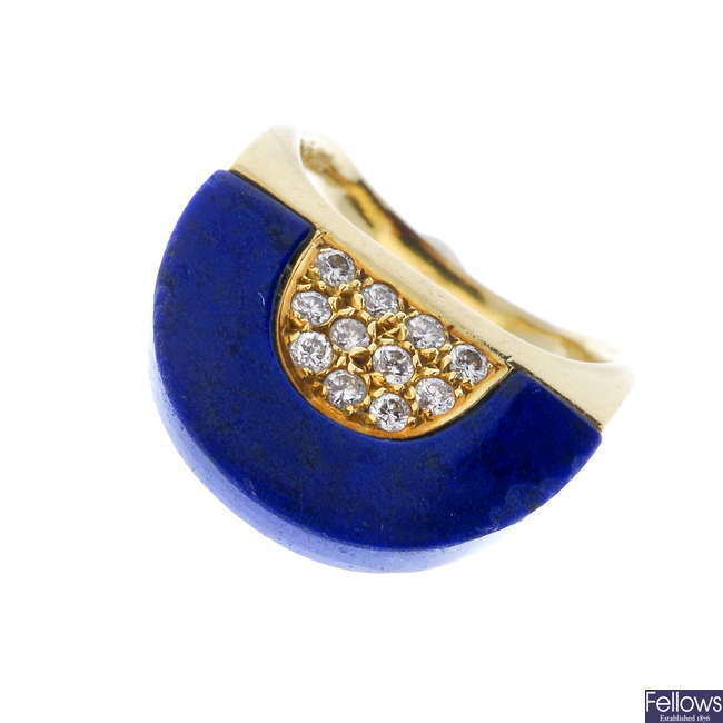 A lapiz lazuli and diamond dress ring. 