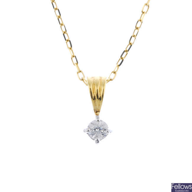 An 18ct gold diamond single-stone pendant. 