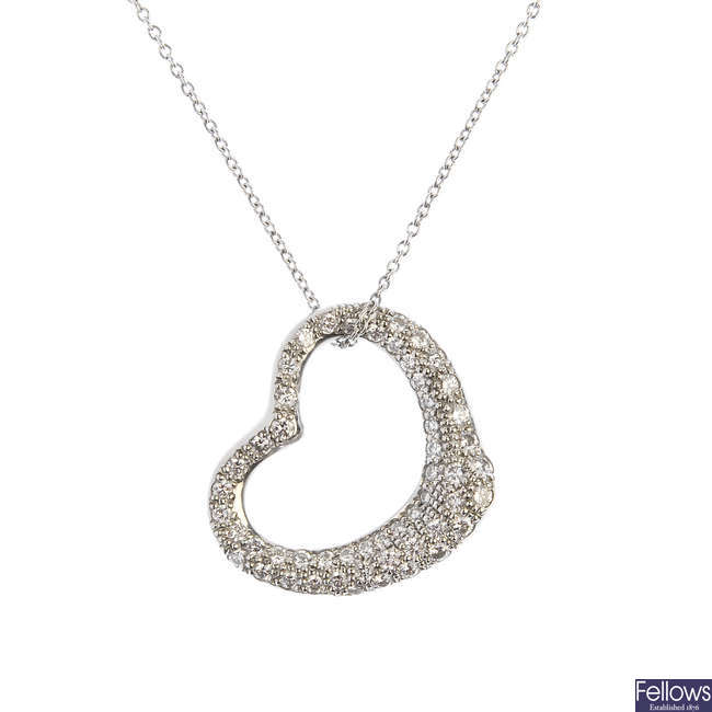 TIFFANY & CO. - a platinum diamond 'Open Heart' pendant, by Elsa Peretti for Tiffany & Co.