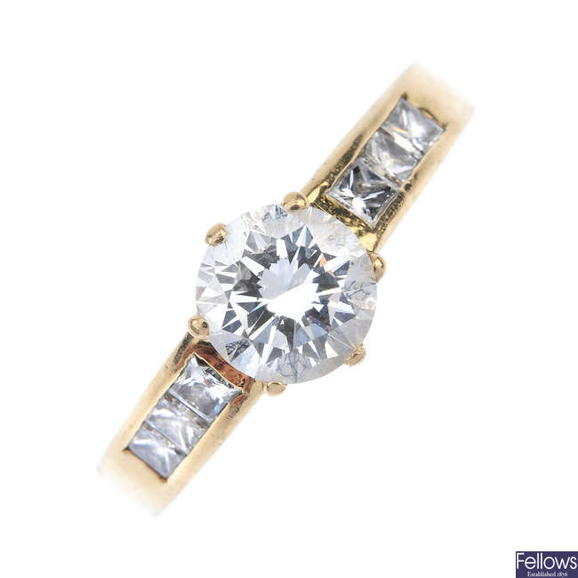 A diamond single-stone diamond ring.