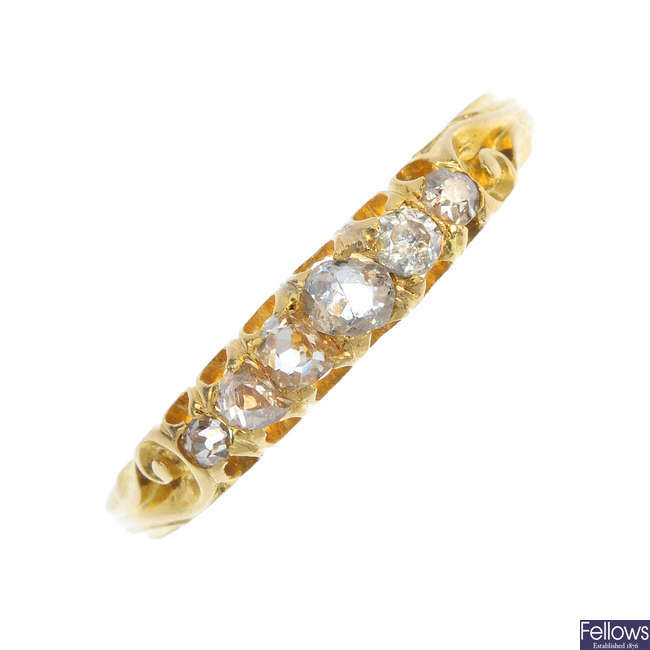 An early 20th century gold diamond six-stone ring.