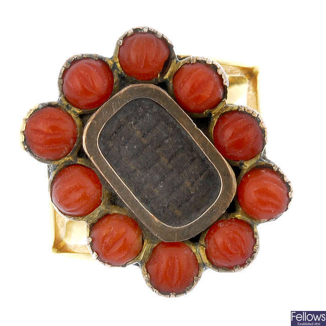 A mid Victorian 18ct gold coral ring.
