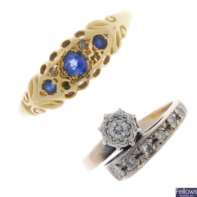 A 9ct gold diamond ring and a gem-set ring.