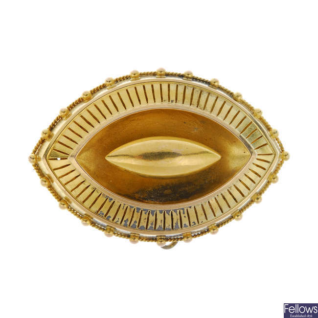 A late 19th century 18ct gold lozenge-shape brooch.