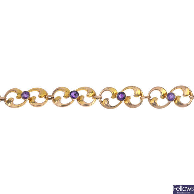 An early 20th century 9ct gold amethyst bracelet. 