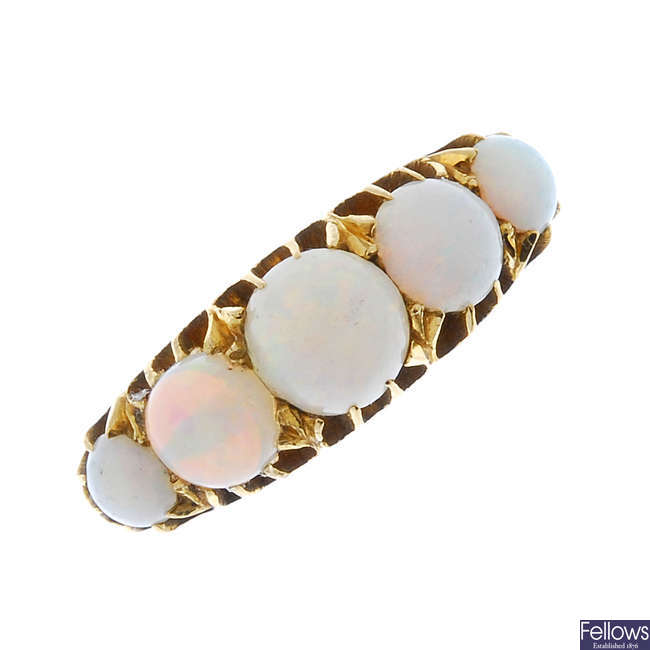 A late Victorian 18ct gold opal five-stone ring.