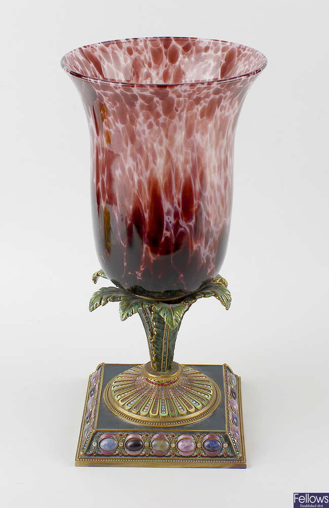 A large glass vase by Jay Stonewater. 