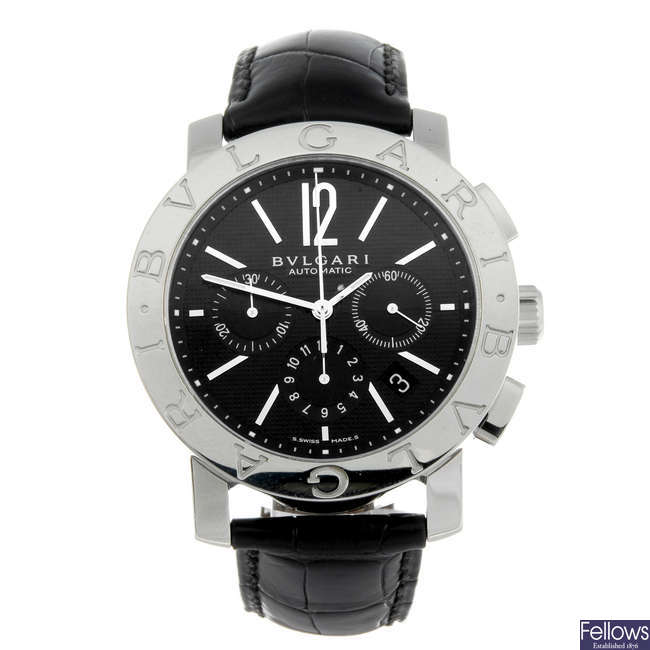 BULGARI - a gentleman's stainless steel Bulgari chronograph wrist watch.