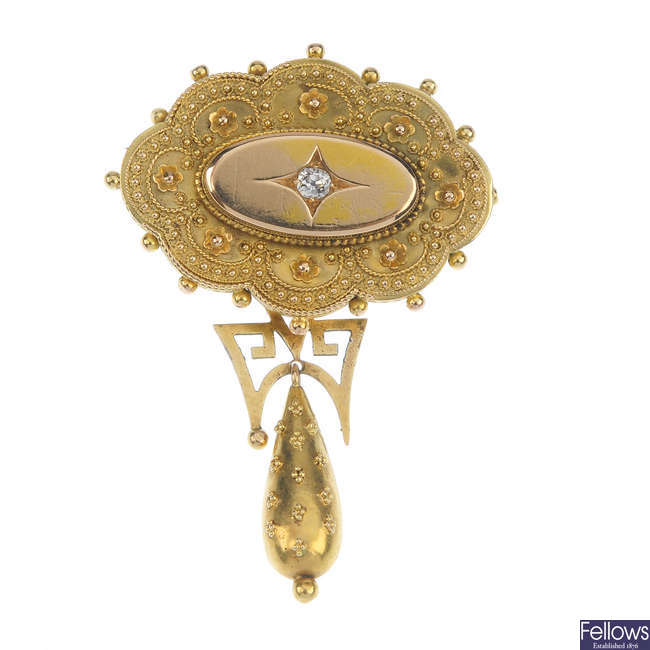 A late 19th century gold diamond brooch.