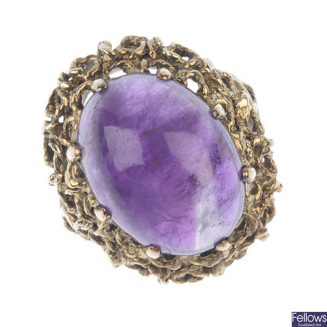A 1970s 9ct gold amethyst dress ring.