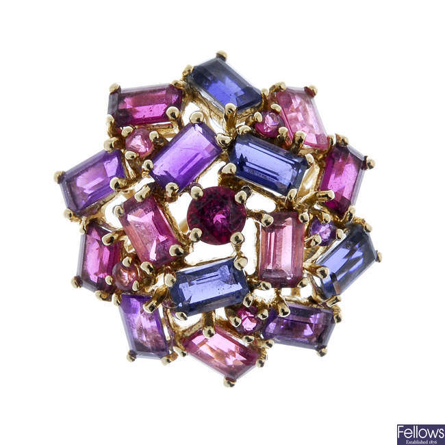 A 9ct gold multi gem-set cluster ring.