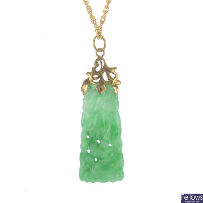 A jade pendant, with 9ct gold chain.