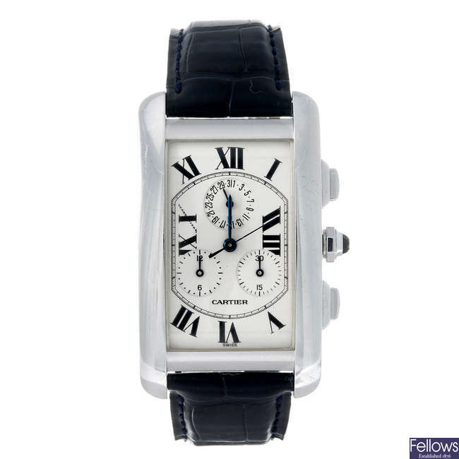 CARTIER - an 18ct white gold Tank Americaine chronograph wrist watch.