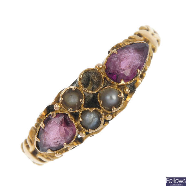 A mid Victorian 18ct gold gem-set ring.