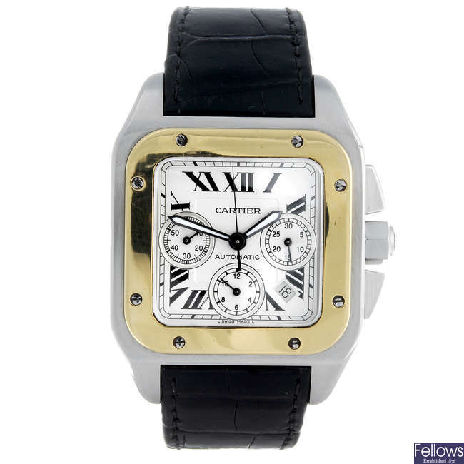 CARTIER - a bi-metal Santos 100 chronograph wrist watch.