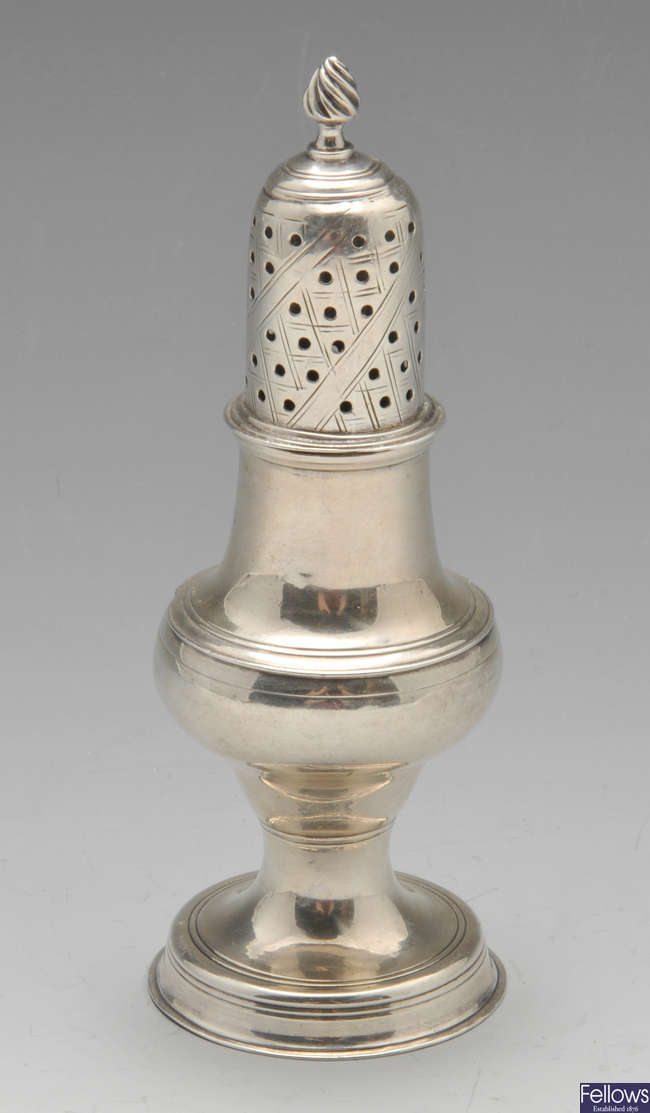 A George III silver baluster caster.
