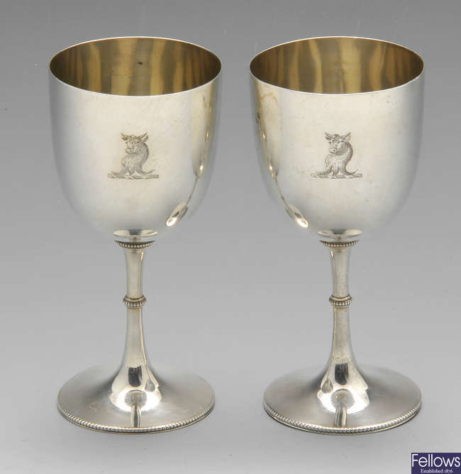 A pair of late Victorian silver goblets.