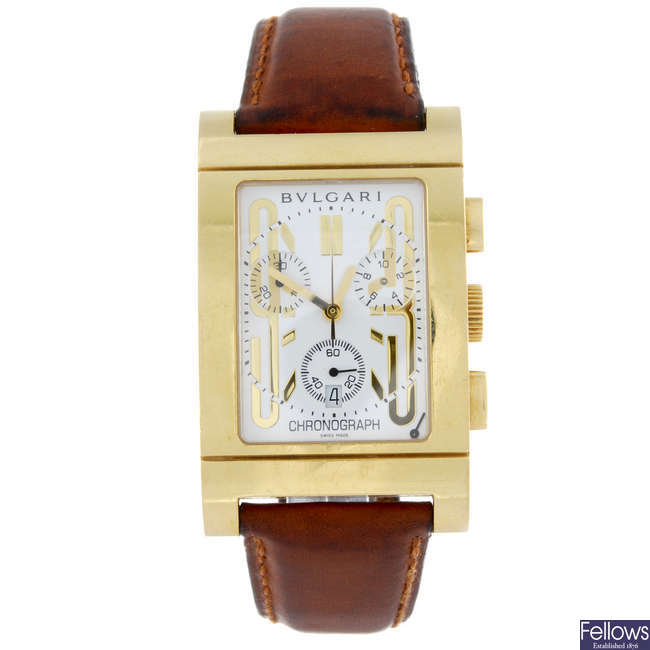 BULGARI - a gentleman's 18ct yellow gold Rettangolo chronograph wrist watch.