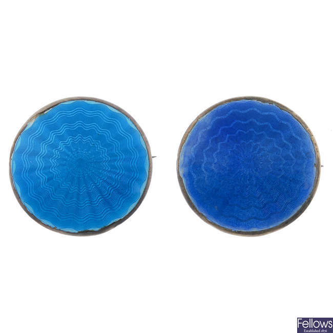 JAMES FENTON - two early 20th century enamel brooches.