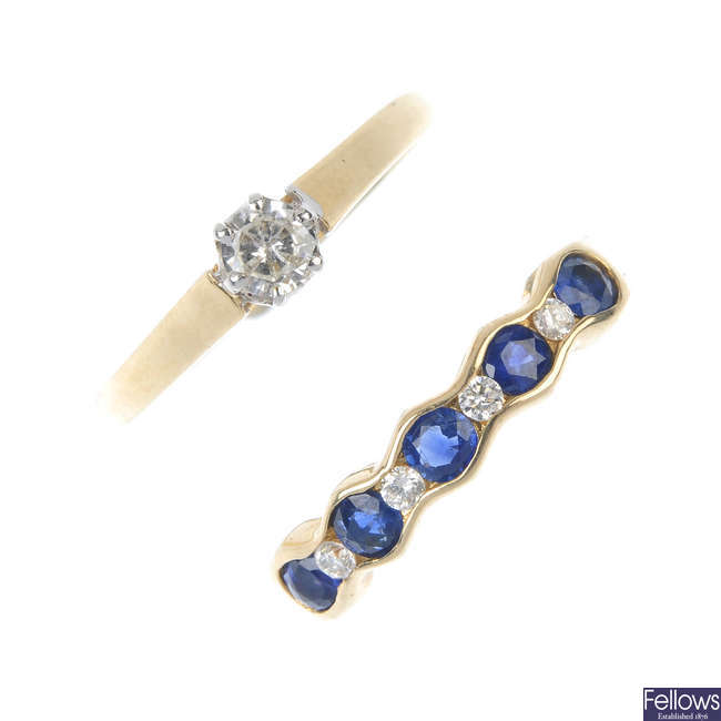 Two 9ct gold diamond and sapphire rings.