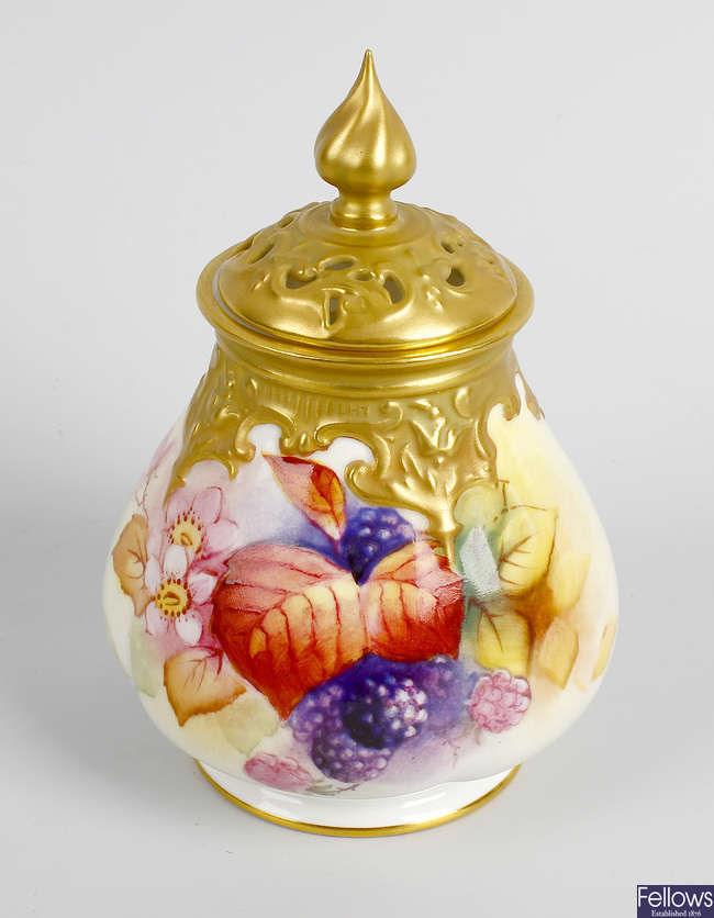 A Royal Worcester pot pouri and cover. 