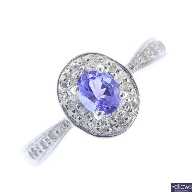 A 9ct gold tanzanite and diamond cluster ring.