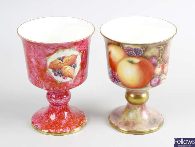 A Royal Worcester goblet, by Florence Harvey, plus another