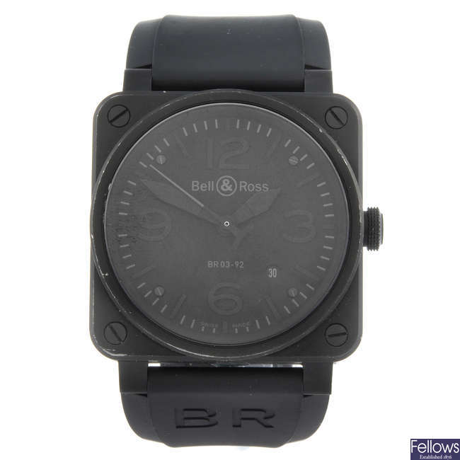 BELL & ROSS - a gentleman's black stainless steel Phantom wrist watch.