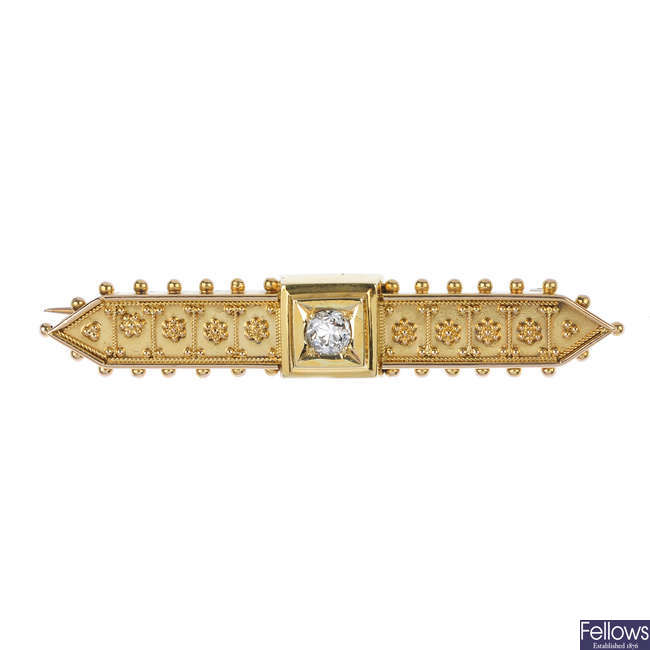 A late 19th century gold diamond brooch. 