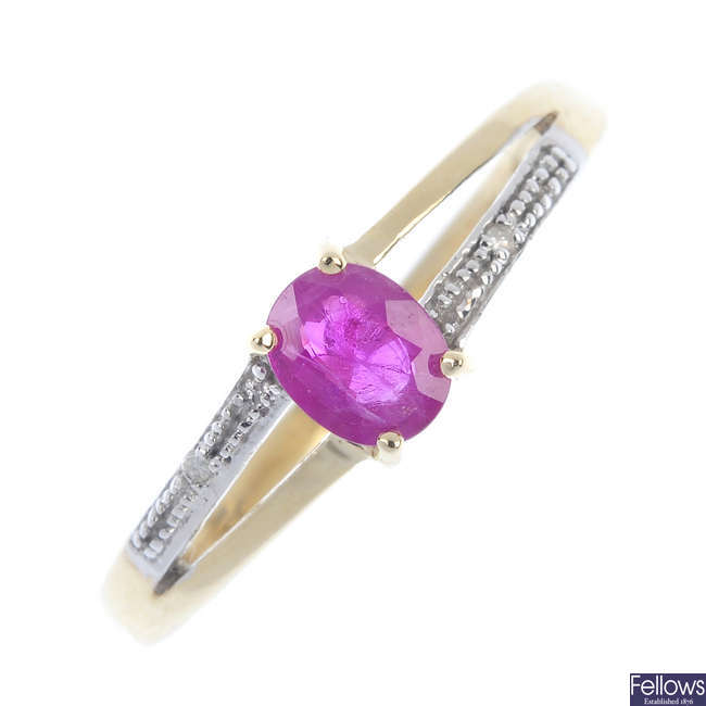 A 9ct gold ruby and diamond ring. 