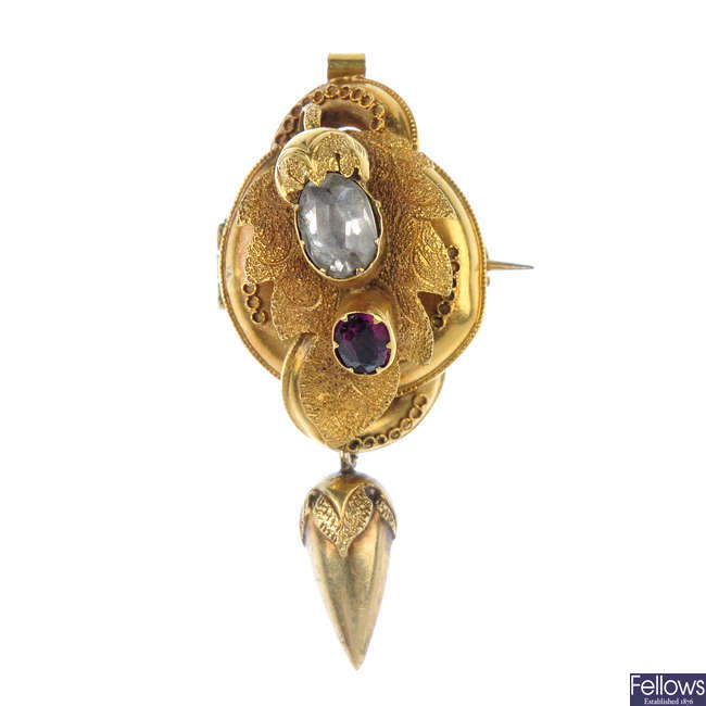 A late 19th century gold gem-set brooch.