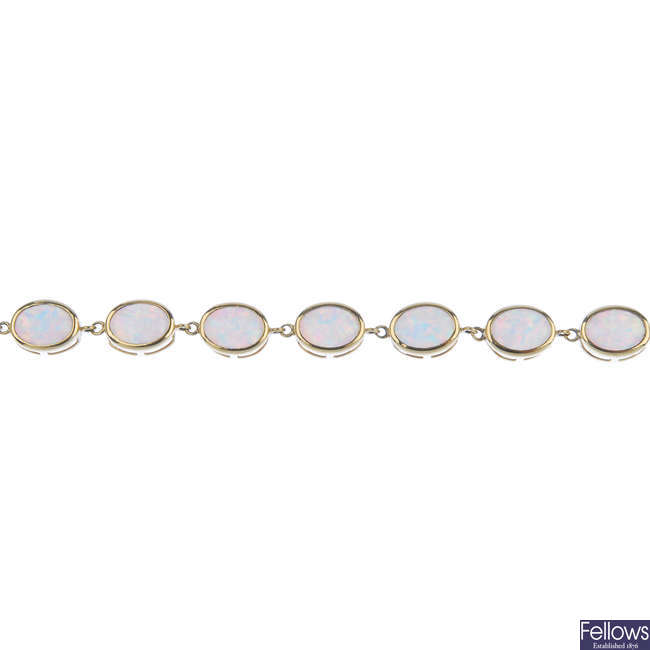 A synthetic opal line bracelet. 