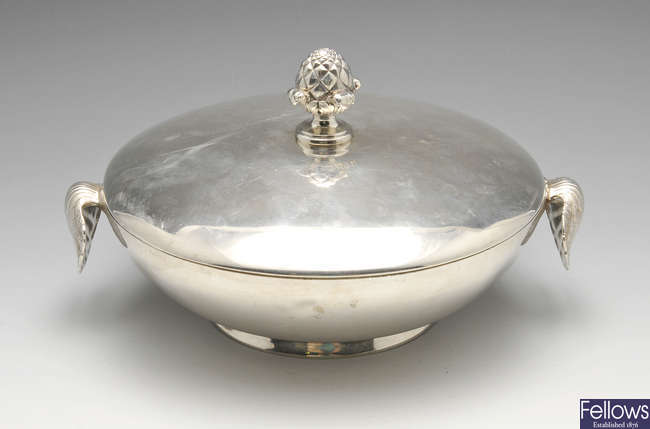 A Victorian silver serving dish and cover.