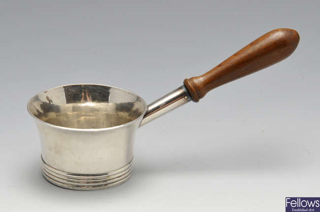 A mid-eighteenth century Channel Islands silver brandy pan.