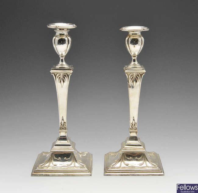 A matched pair of early 20th century Scottish silver candlesticks.