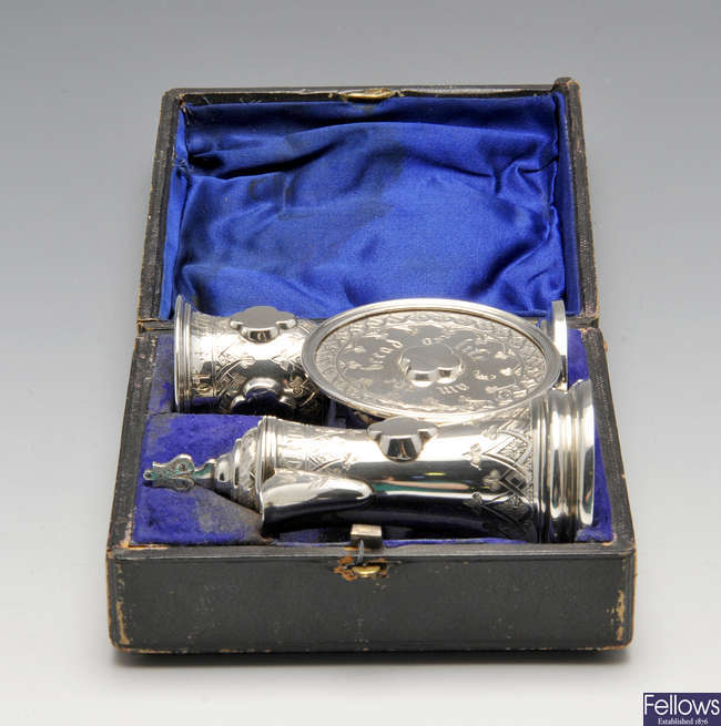 A Victorian cased silver Communion set.
