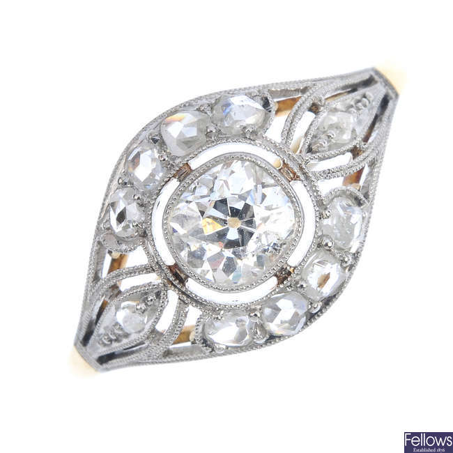 An early 20th century 18ct gold and platinum diamond dress ring.