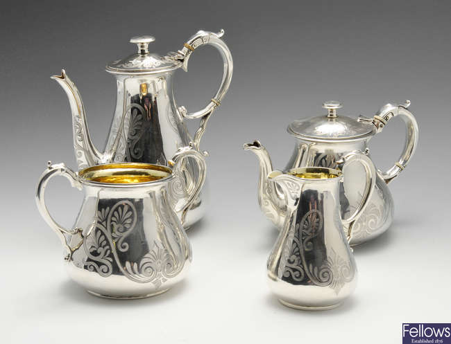 A Victorian silver four piece tea service.