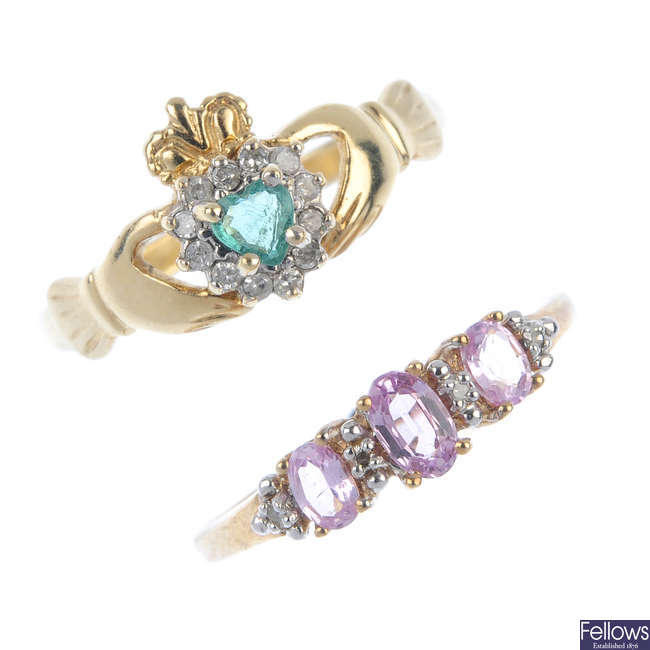 A selection of four diamond and gem-set dress rings.