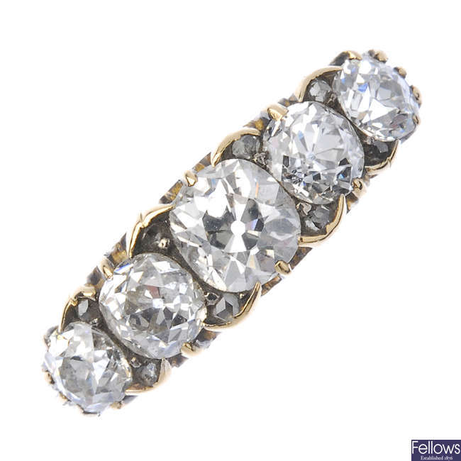 An early 20th century 18ct gold diamond five-stone ring.