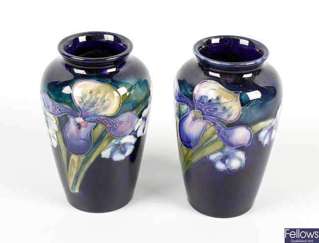 A pair of Moorcroft orchid vases