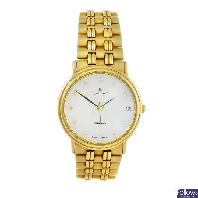 BLANCPAIN - a gentleman's 18ct yellow gold bracelet watch.
