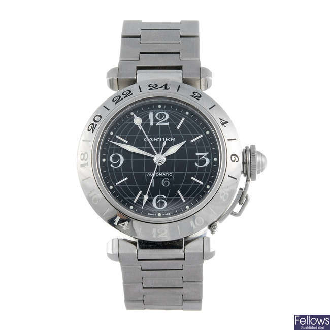 CARTIER - a stainless steel Pasha de Cartier GMT bracelet watch.