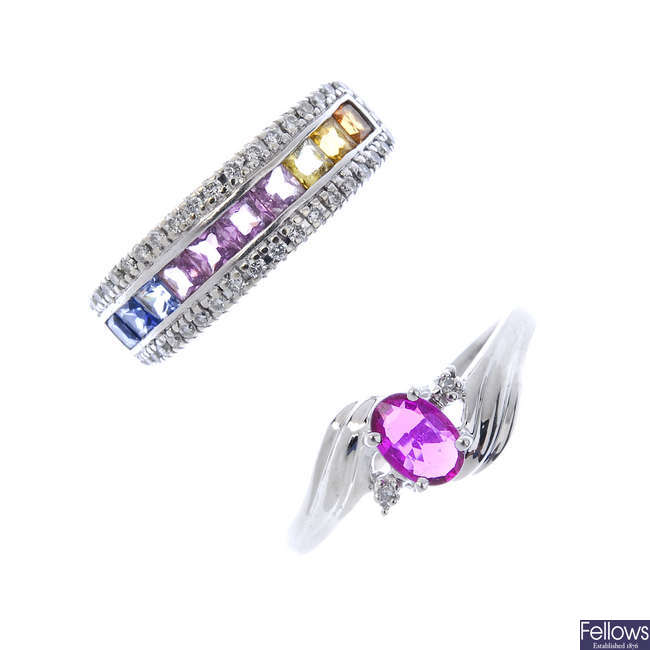 Two diamond and gem-set dress rings. 